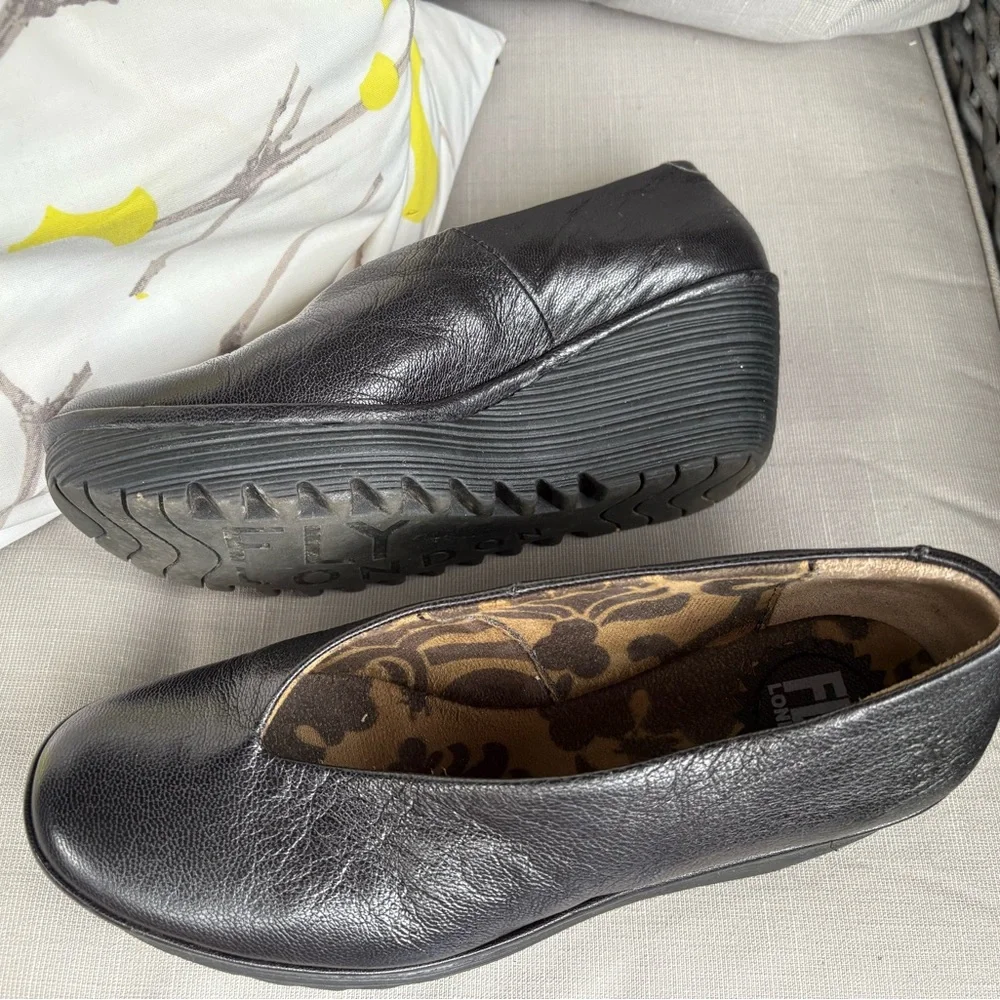Fly London Black Leather Flats with Durable Sole - Picture 7 of 8